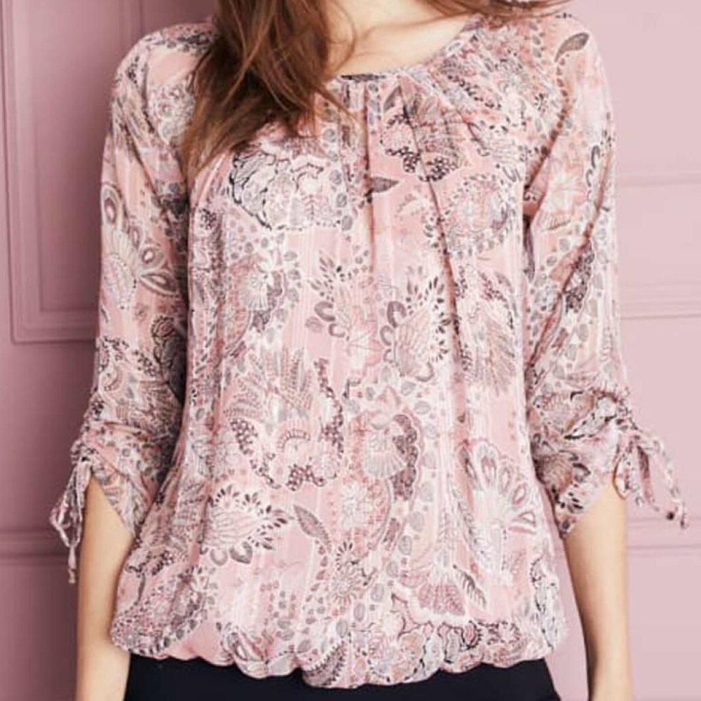 Roz & Ali Mauve Lurex Bubble Hem Blouse -